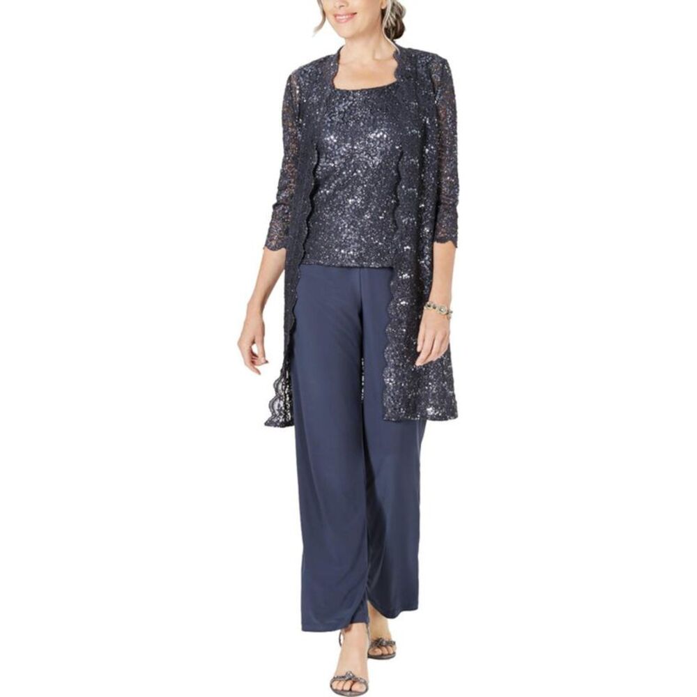 R&M RICHARDS PETITE Womens Gray Wear To Work Wide Leg Pants Petites 8P